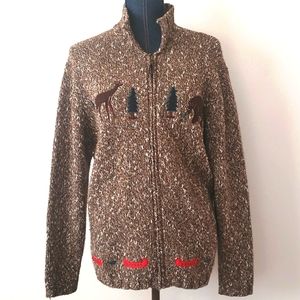 PENDLETON Brown Wool Blend Woodsy Applique Sweater